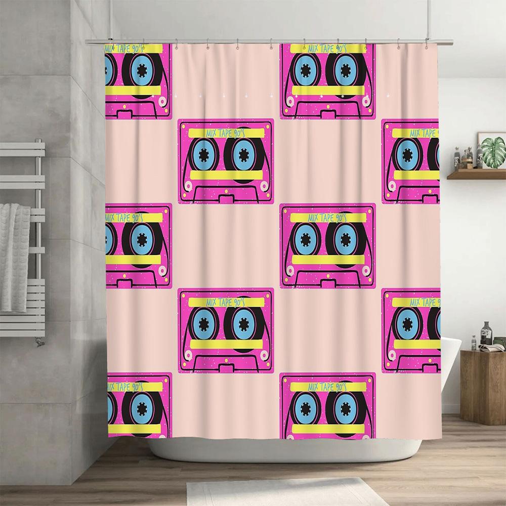 Vintage Cassette Shower Curtain Music Lover Gift Retro Aesthetic Bathroom Decor Waterproof Fabric Tapestry Wall Hanging Room Div