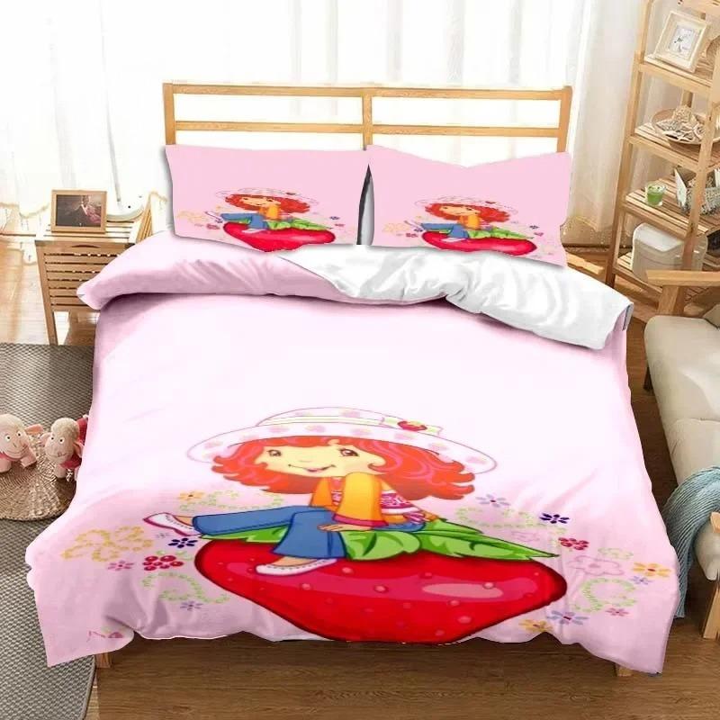 Exquisite 3D Strawberry Wallpaper Anime Girl Digital Printing Bedding Set Duvet Cover Comforter Bed Youth Kids Girl Boys Gift