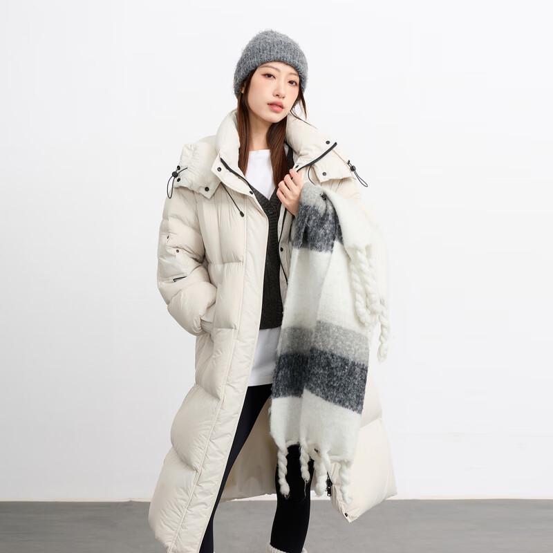 Sancai Women's 90% Duck Down Hooded Long Puffer Jacket