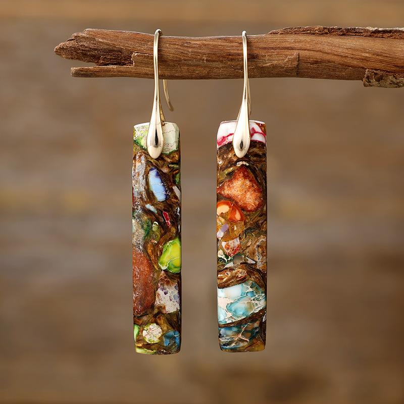 Luxury New High Quality Bohemian Natural Stone Geometric Earrings Earrings Light Luxury Xiyin, Popular Jewelry