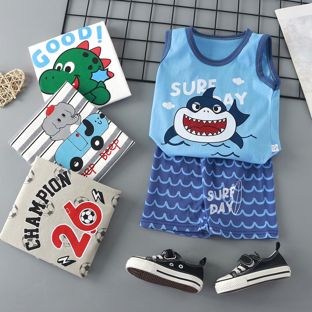 Children's Cotton Pullover Sets - Summer Boys' And Girls' Sleeveless T-shirts And Shorts Sets