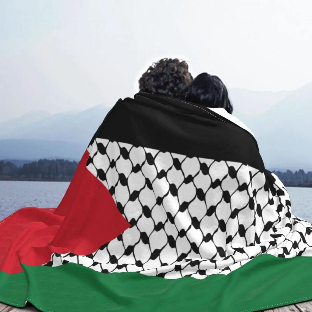 Koc Flanelowy z Flagą Palestyny Wzór Palestyńskiej Hatta Kufiya Keffiyeh Koc Narzuta na Łóżko Sofę Kanapę 125*100cm Kołdra