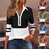2025 Damen Frühling/Sommer Mode Lässig Print Umlegekragen Reißverschluss Langarm T-Shirt