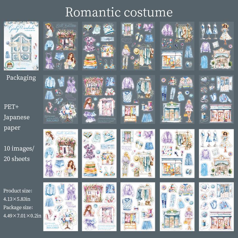 20Sheets/bag Creative Wardrobe Themed Dual Material Stickers Notebook Sticker Diary Clippings Collages Background DIY Decoration