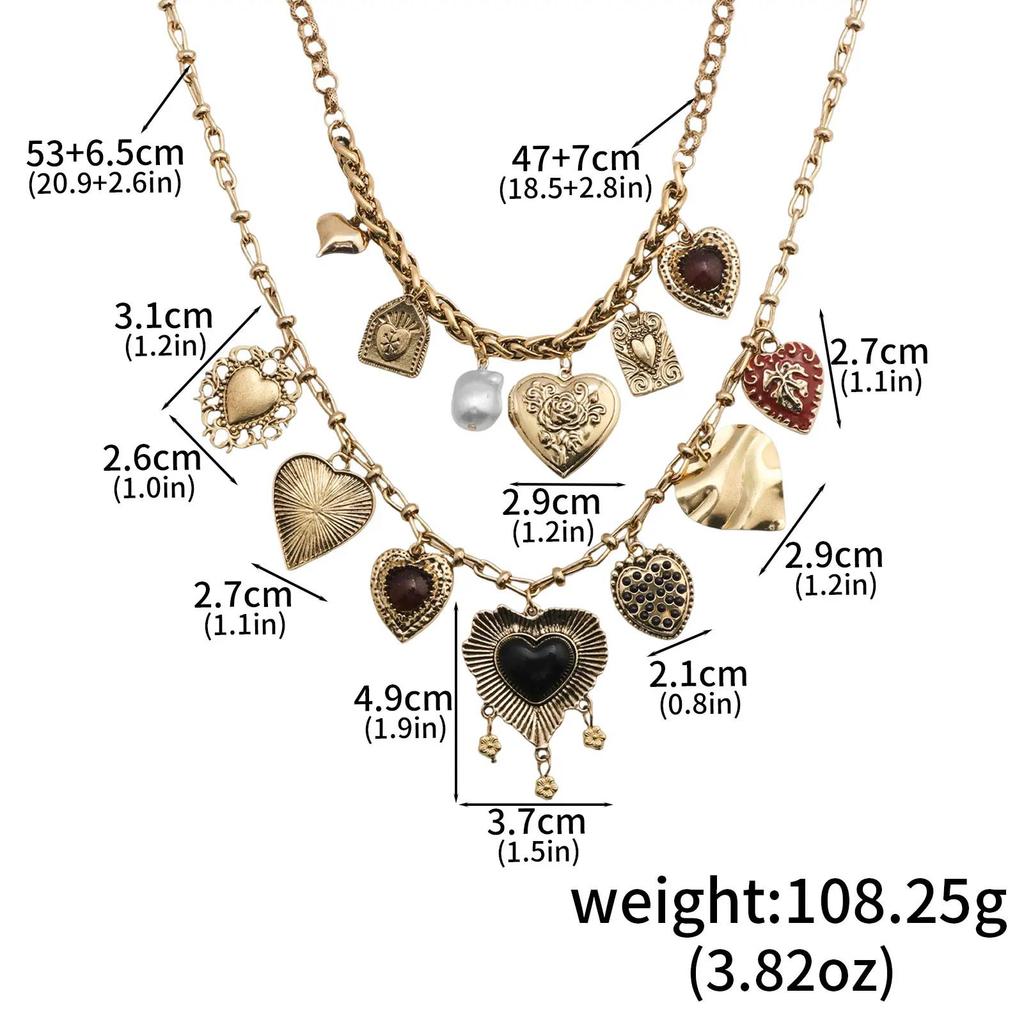 Fashionable Punk Metal Heart-Shaped Stacked Pendant Necklace Women's Retro Irregular Choker Party Outfit Chain Accessory Jewelry