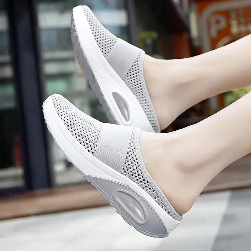 Women Mesh Lightweight Shoes Woman Slippers Wedge Shoes Female Air Cushion Sandals Thick Bottem Casual Sneakers Plus Size 43