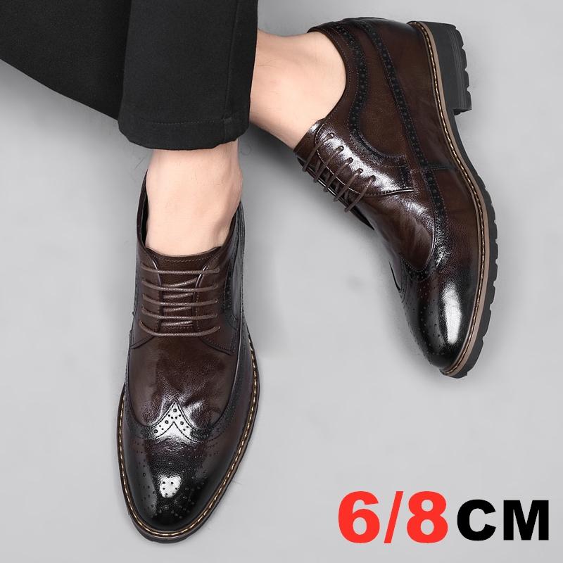 Elevator Men Shoes Genuine Leather Business Dress Retro Gentleman Formal Carved Brogue Height Increasing Shoes Men High Quality
