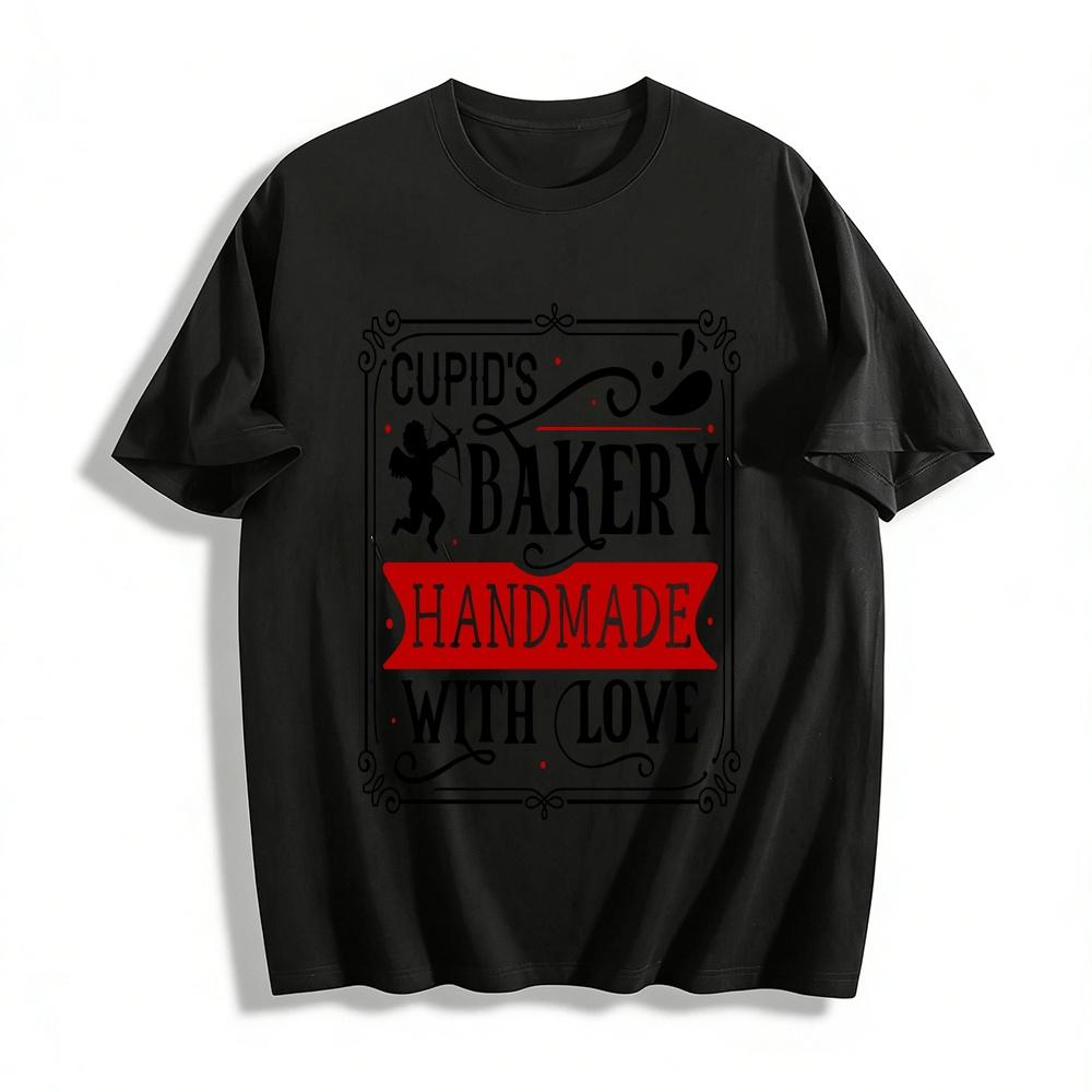 Cupid s Bakery Handmade With Love Graphic Casual T-Shirt Pure cotton T-shirt XXS