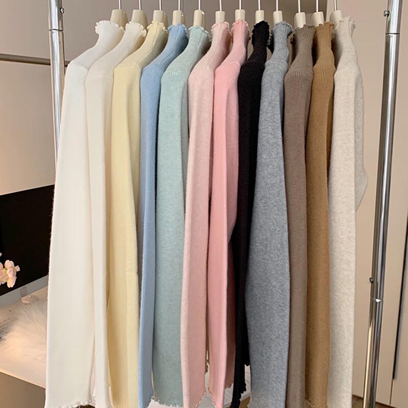 Ordifen Women's Semi-High Collar Ruffled Knit Sweater