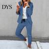 Completo Giacca con Bavero 2 Pezzi/Set Cappotto da Donna Pantaloni Business Maniche Lunghe Monocolore Outfit da Lavoro Coulisse Vita Elastica Vestibilità Slim Blazer