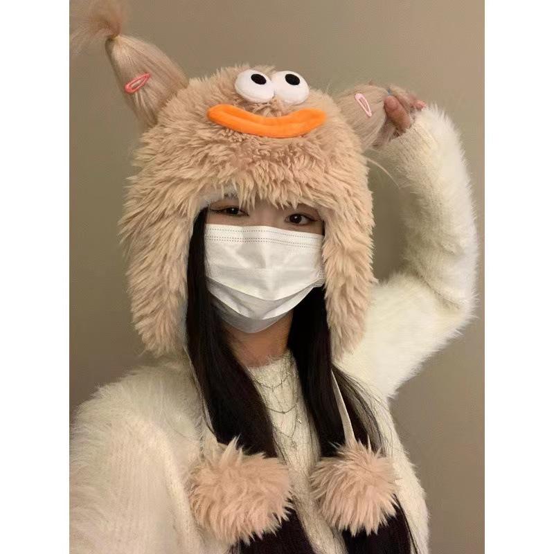 

Милая плюшевая шерстяная шапка, утолщенная зимой, морозостойкая и теплая шапка Lei Feng, новая мультяшная шапка с ушками в виде сосиски M（56-58cm）