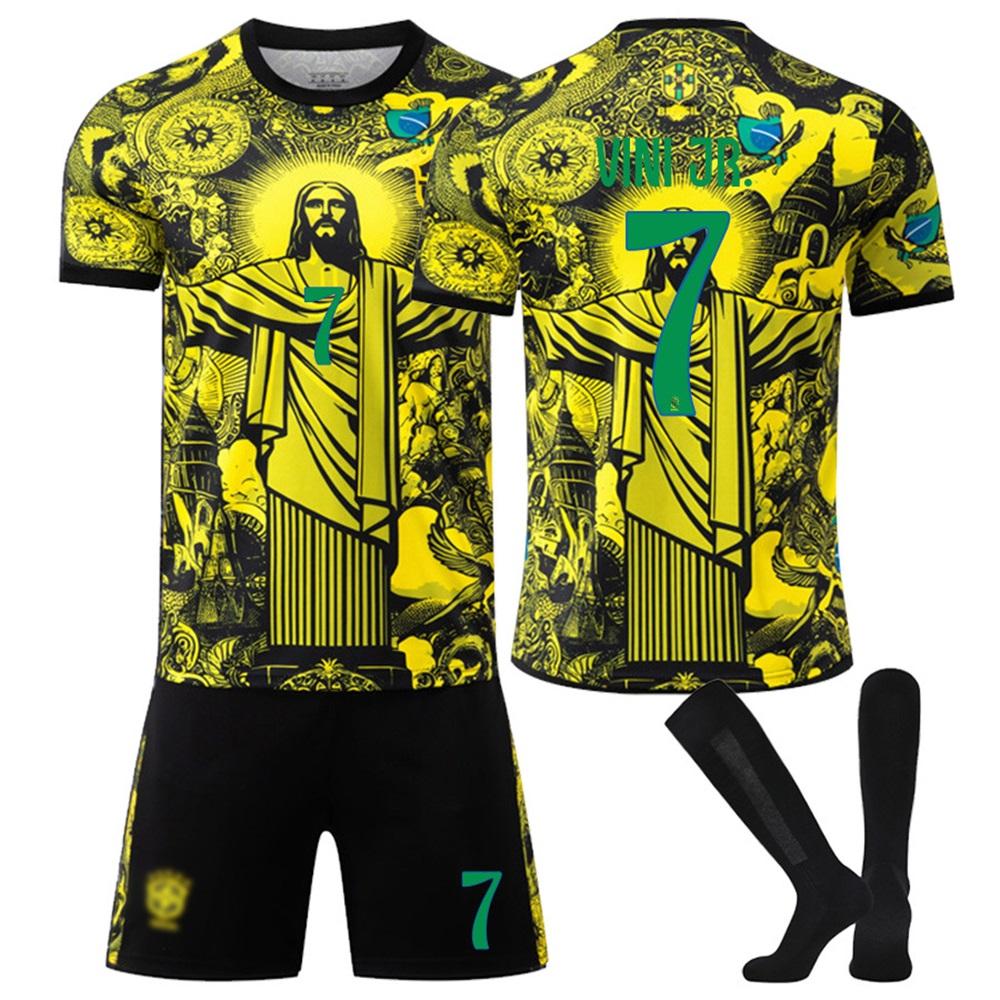 Підлітки Діти Дорослі Футболки з Прізвищем 2025-26 Бразилія Жовта Jesus #7 VINI JR Тренувальний Комплект з Шкарпетками