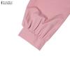ZANZEA Women Muslim Casual Round Neck Loose Long Sleeve Pleated Long Dress