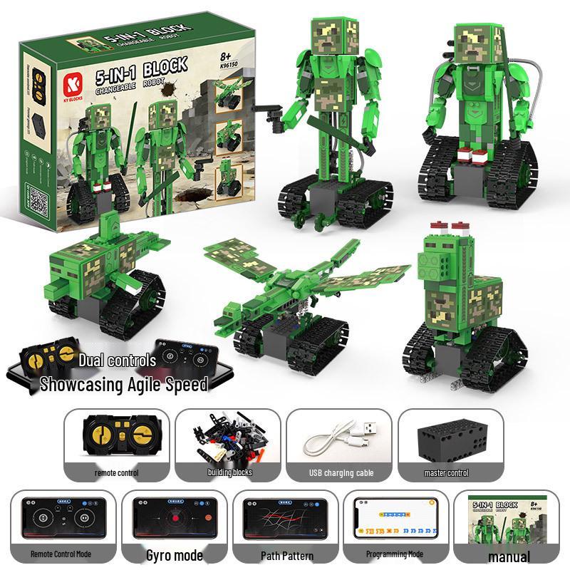 Five-in-One Programmable Wall-E Robot: Assembly Building Blocks, Electric Science Education, Remote Control, Compatible with Lego