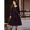 Elegant Plus Size Lace Long-Sleeve Dress for Women - 2025 European Autumn Collection