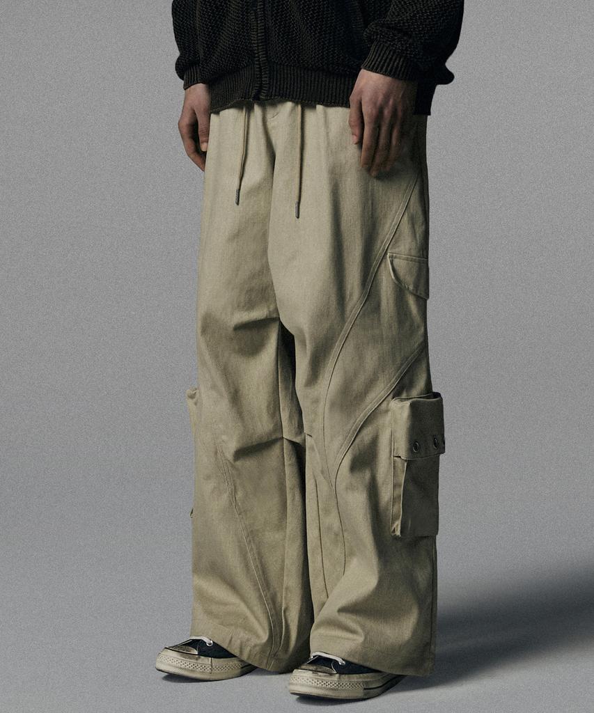 NOT4NERD Twill Cotton Incision Cargo Pants - Beige
