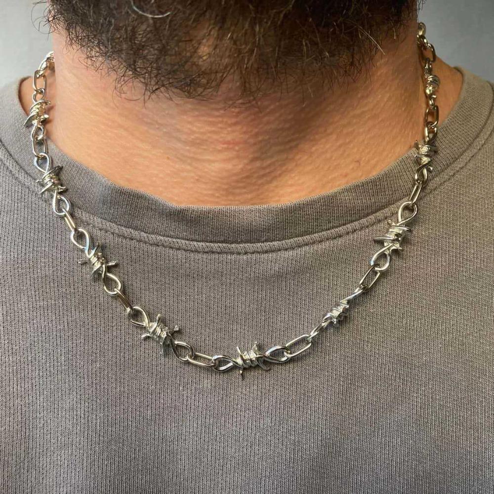 Y2K Gotische Zilverkleurige Stekend Draad Doorn Ketting Verstelbare Lange Hanger Ketting voor Mannen Vrouwen Unisex Punk Hip Hop Feest Sieraden