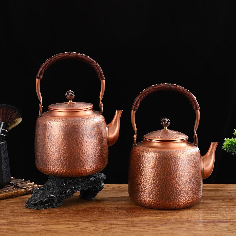 Chinese Style Copper Tea Kettle With Strainer, Handmade Red Copper Teapot, Large Capacity Boiling Water Kettle, 2200Ml