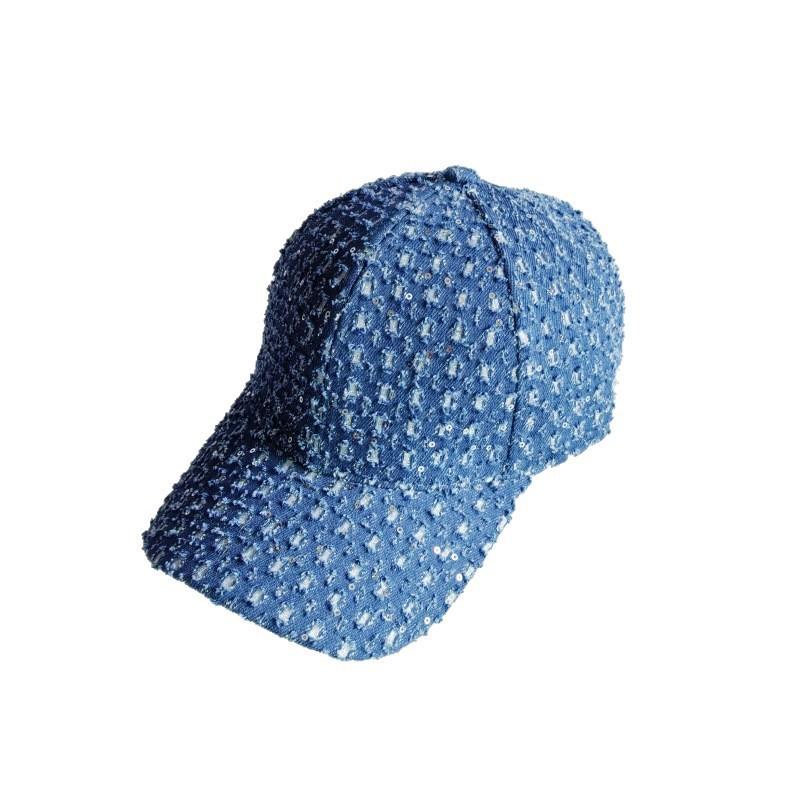 Spring And Summer Ripped Sequins Fashion Denim Baseball Cap Personalized Casual Versatile Hard Top Sunshade Cap