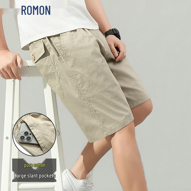 

ROMON Men s Cooling Casual Plaid Cargo Shorts L