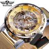 Winner Casual Mechanical Watches For Men Golden Roman Fashion Stainless Steel Belt Mesh Strap Wristwatch Clock Relogio Masculino
