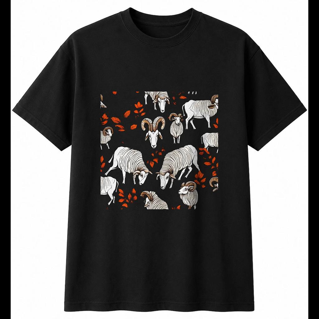 Botanical Ram Torn Mens T-Shirt Wildlife Black 100% Cotton Wild Animal Printed
