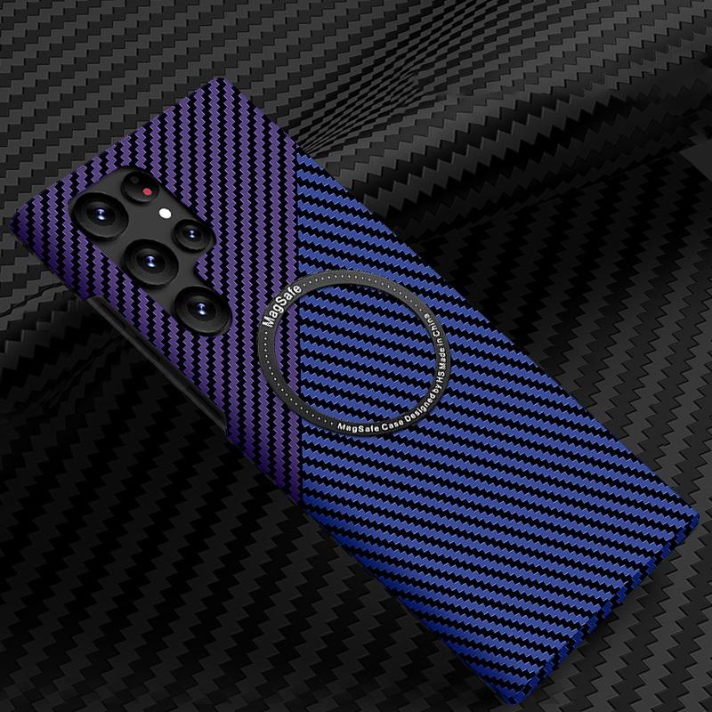 For Magsafe Slim Carbon Fiber Hard Case For Samsung Galaxy S23 Ultra S22 S21 Ultra S23 Plus Frosted Matt Cover Coque For iPhone 15 14 13 12 Pro max