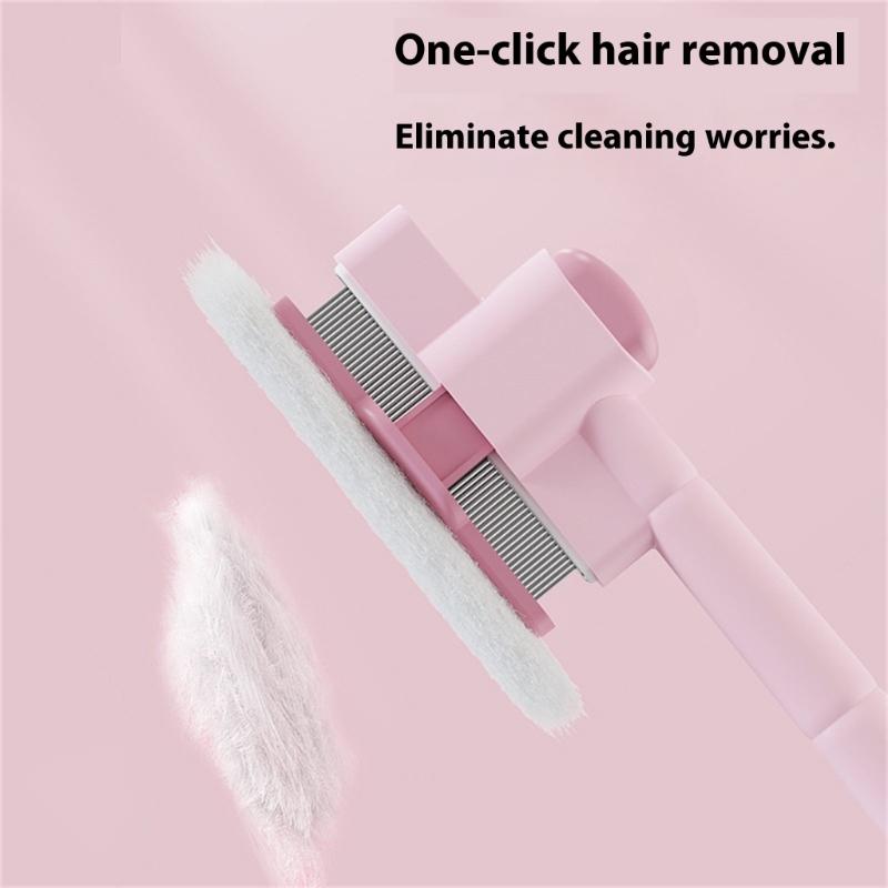 Pet Hair Removal Tool Fleas Comb for Dogs Cats Lice Cats Brush with Release Button Selfs Cleaning with Long Short Teeth