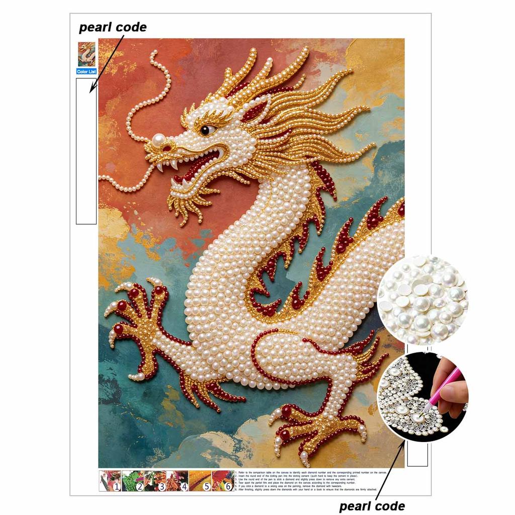 Pearl Art Painting Home Wall Decor Chinese Dragon Pearl Gemstone Painting Picture Crafts Adult/Beginner Gift Creative Home Decor Unframed
