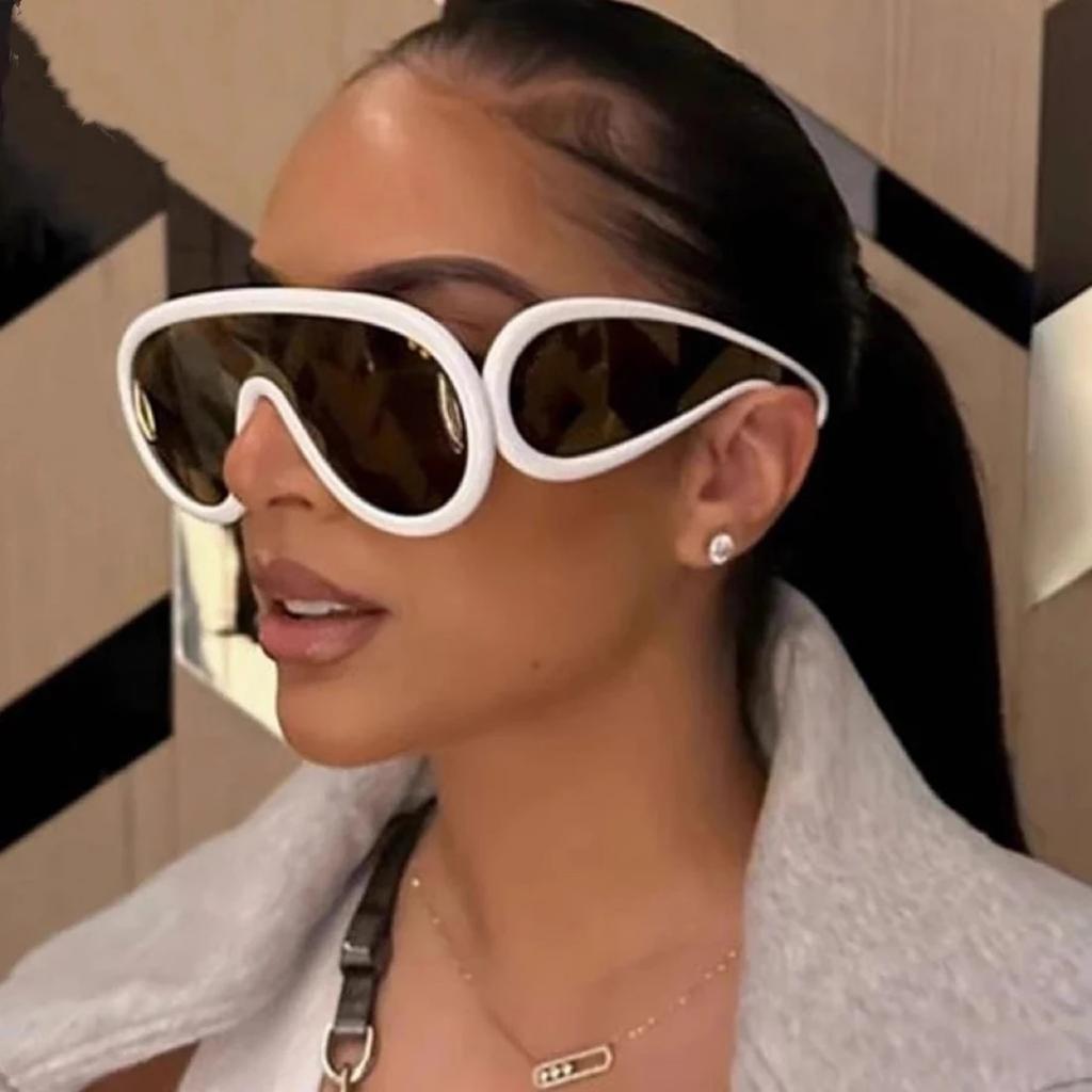 New Luxury  Wave Mask Sunglasses Women Fashion One Piece Sun Glasses For Men Oversized Oval Trending Sunglasses