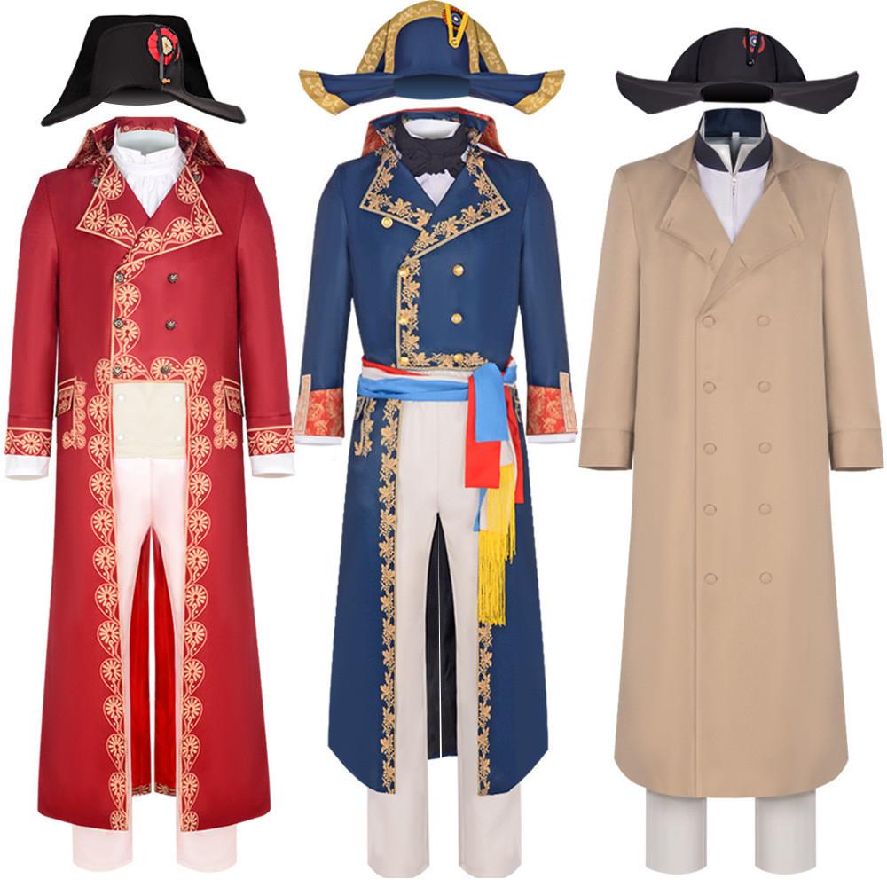 Napoleon Cosplay Kostým Sada V Napoleonově Červené Barvě S Kabátem A Kloboukem Pro Filmové Fanoušky