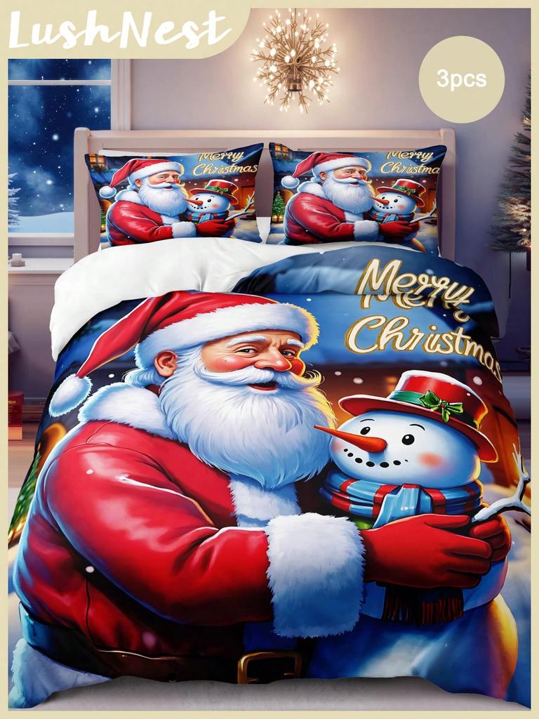 Christmas Bedding Set Merry Christmas Duvet Cover Set Christmas Printed 3 Pieces Christmas Room Decorations Comforter Cover Set