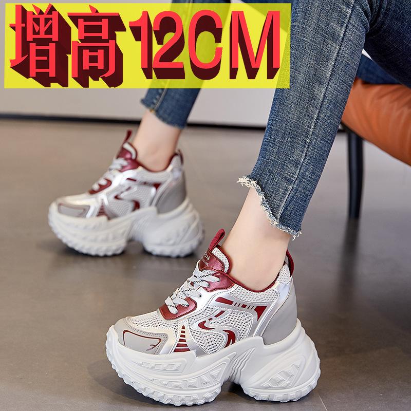 Thick-soled Inner Height Increase 12CM Dad Shoes Women's Autumn New Mesh Breathable Casual Shoes Small Sports Shoes