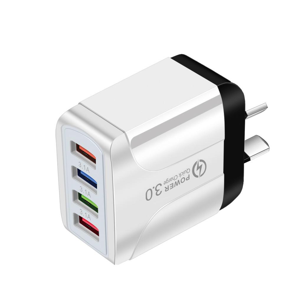 Vibrant 4-Port USB Travel Charger, 5V/2.4A Fast Charging with EU, UK, AU Plugs