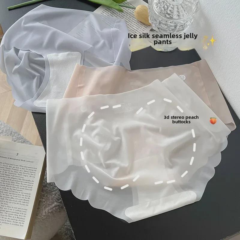 „Chiloți respirabili pentru femei, ultra-subțiri, din mătase de gheață cu talie medie”