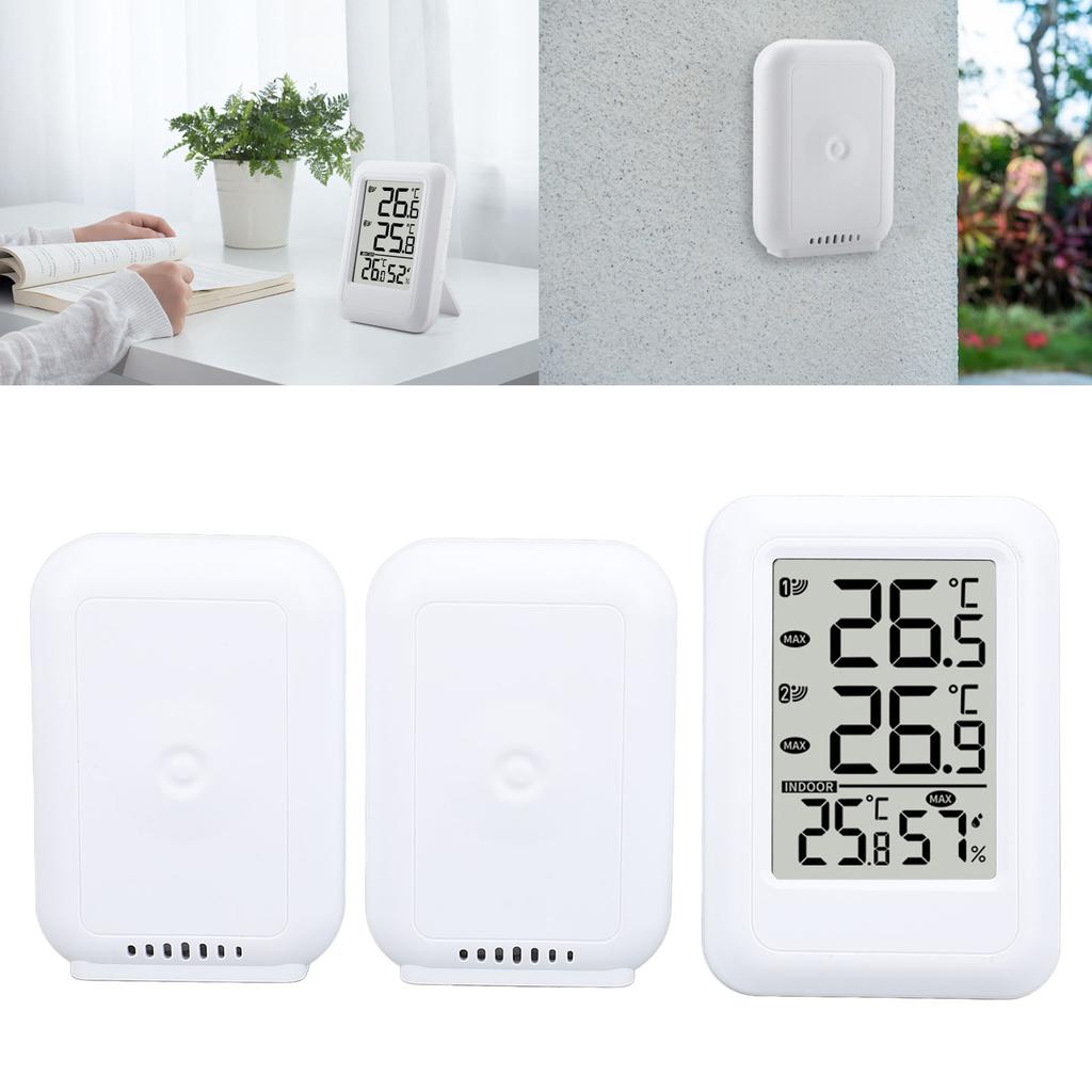 Wireless Indoor Outdoor Thermometer Hygrometer, High   Digital Thermometer with Time Display Alarm Calendar Function for Home,