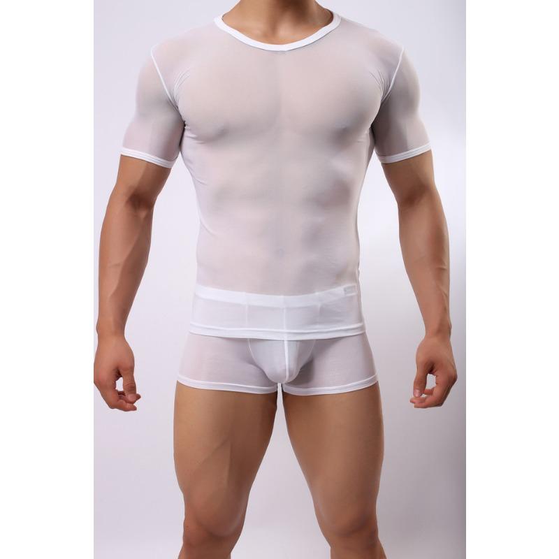 Men Sexy Tight Muscle T-Shirts Transparent Mesh Tops Male Short Sleeve Tee Shirts Gym See Through Undershirts Slim Fit Shirts