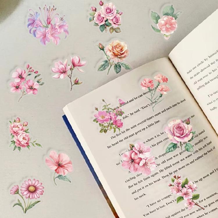 50 Sheets Clear Laptop Sticker Flower Sticker Adhesive Decal Guitar Sticker Lovely Decal for Laptops Scrapbooking