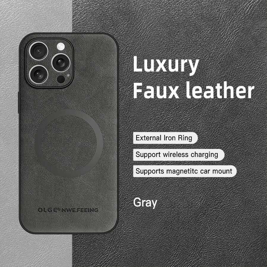 For Magsafe Wireless Charging Phone Case for IPhone 16 15 14 13 11 16 Pro Max XS XR 7 8 Plus Magnetic Leather Protective Cover