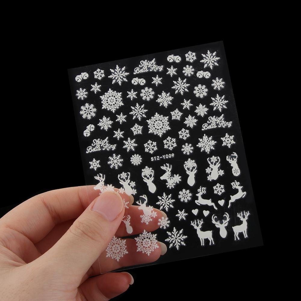 Adhesive Decals Nail Art Slider DIY Manicure Nail Sticker 3D Luminous Christmas White Snowflakes
