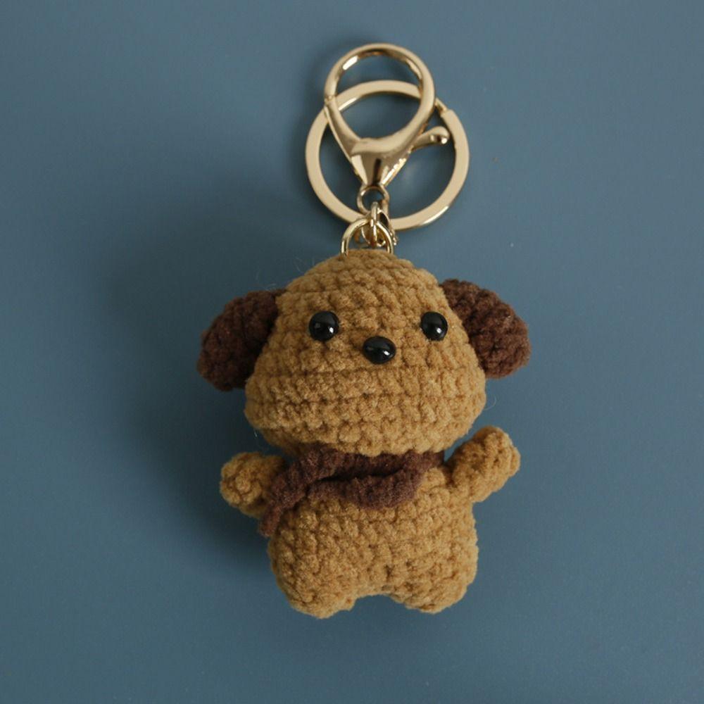 Finished Product Handwoven Dog Key Ring Animal Doll Crochet Keychains Knitted Dog Pendant Backpack
