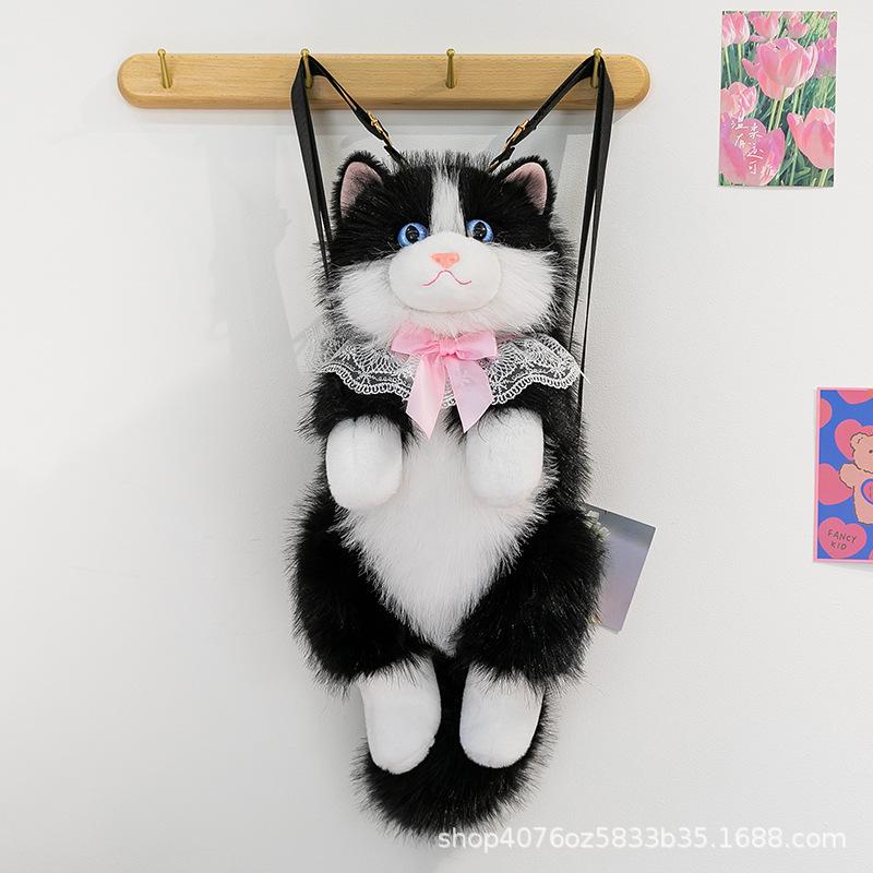 

Cute Simulated Cat Designer Backpack Women Kawaii Soft Plush Trendy Backpack Purse For Woman School Bag Gift For Girls
