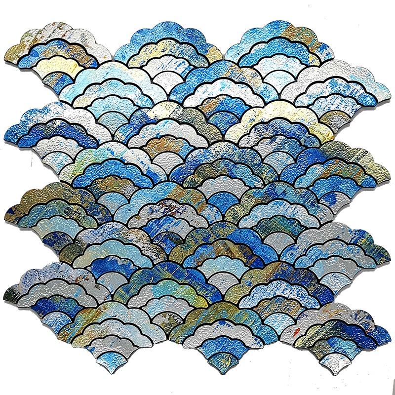 1Pcs Fan Shape Mosaic Ceramic Personality DIY Background Wall Bathroom Homestay Pool Kitchen Bathroom Wall Paper Home Decoration