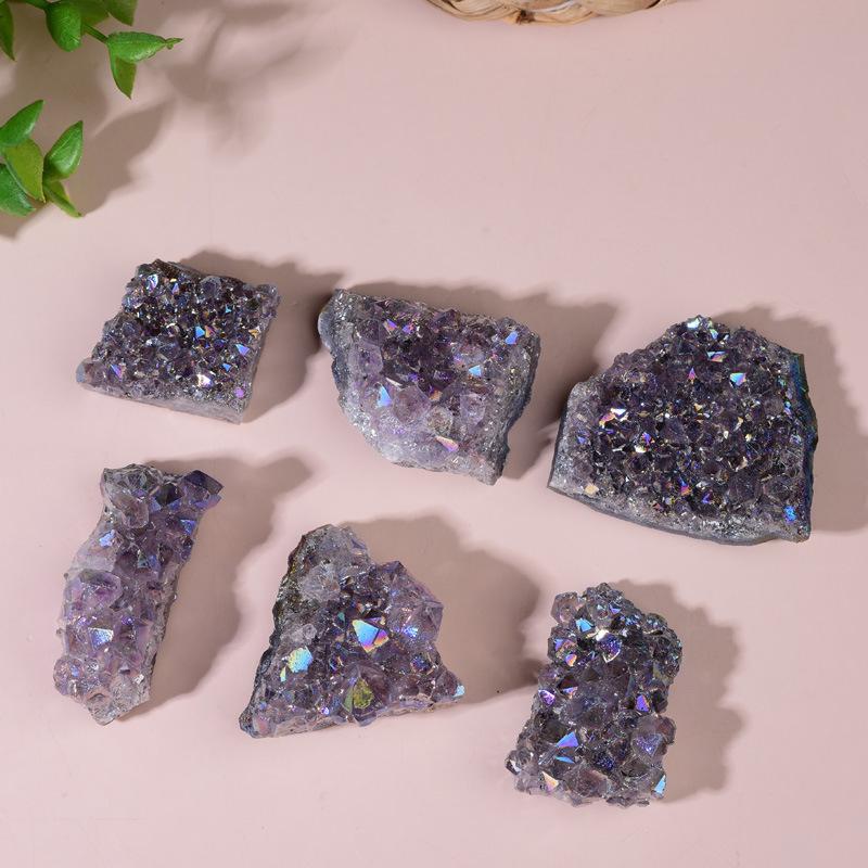 Electroplated Amethyst Cluster Crystal Ornament - Natural Purple Raw Stone Jewelry