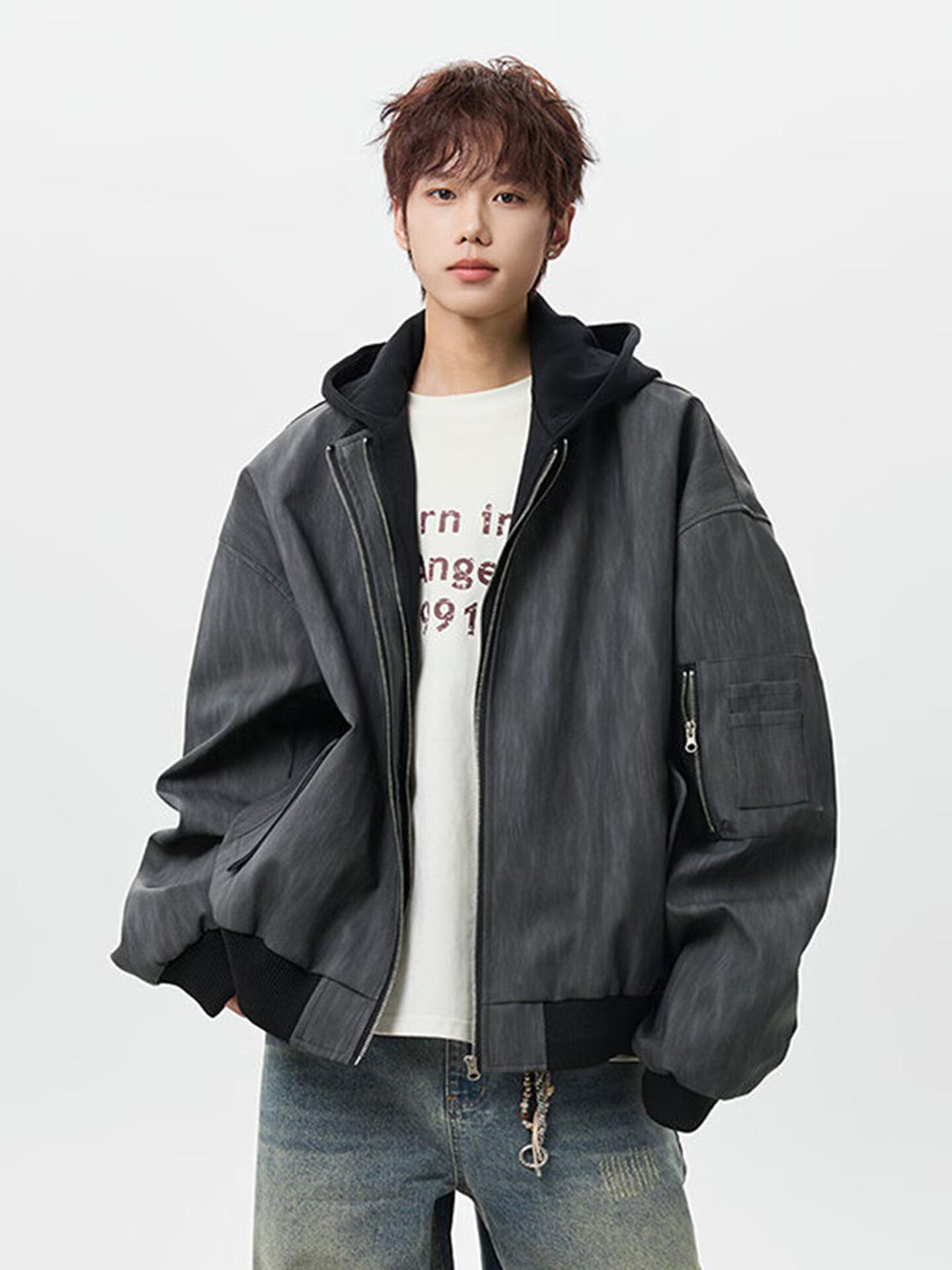 Unisex American Retro Color Block Workwear Jacket – Thick Texture Fabric Casual Style Extra Large серый