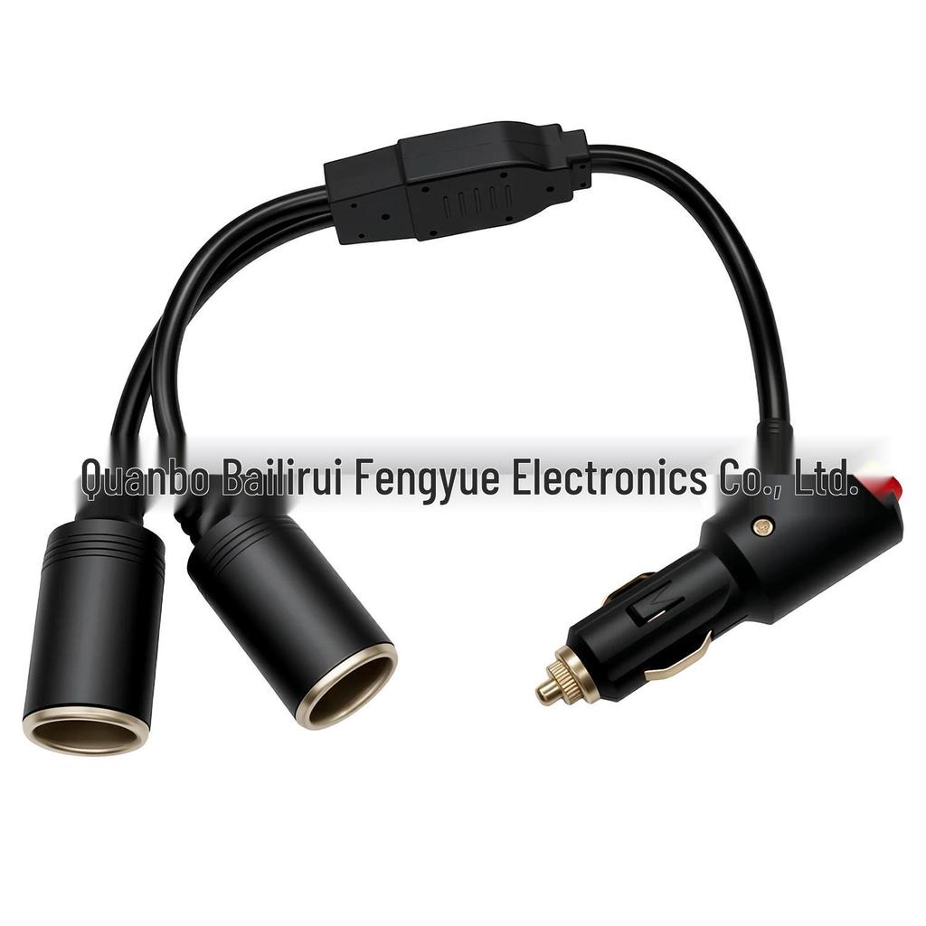Elbow Plug-In 1-to-2 Cigarette Lighter Socket with Switch, 2*1.5mm to 2*1.0mm Charging Power Cord