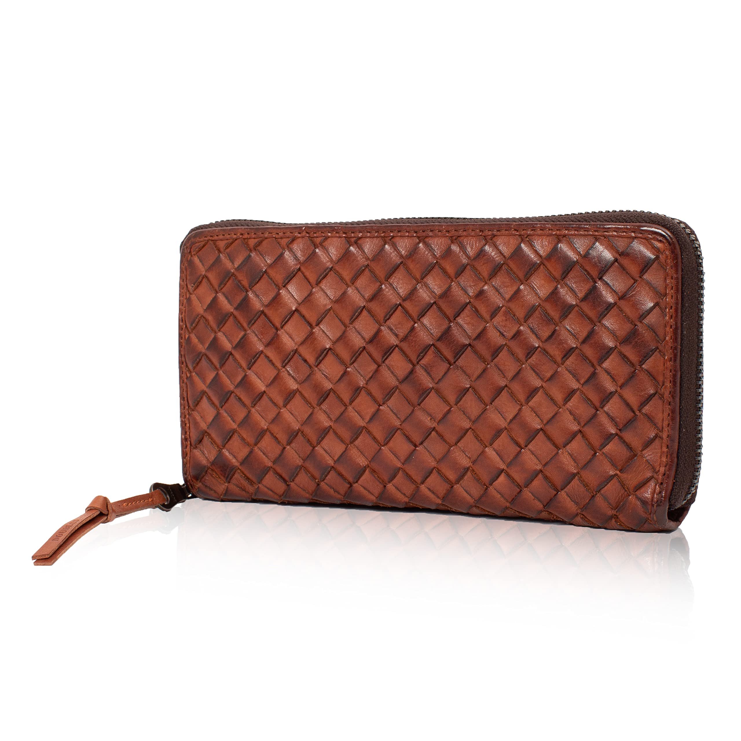 

DOUBLES Длинный кошелек из коровьей кожи, мужской дизайн на молнии по периметру, сетка, вымытый, WLO-7642 (Верблюд)