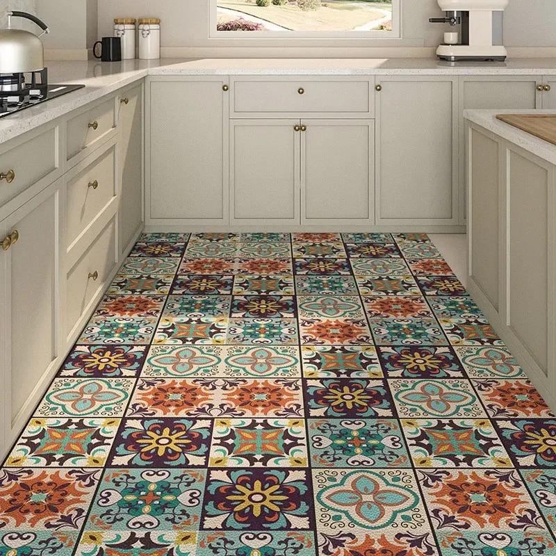 

Kitchen Carpet Large PVC Waterproof Rug Non-slip Floor Mat Leather Oil-proof Foot Mats American Retro Style Home Decoration Rugs 100*200cm