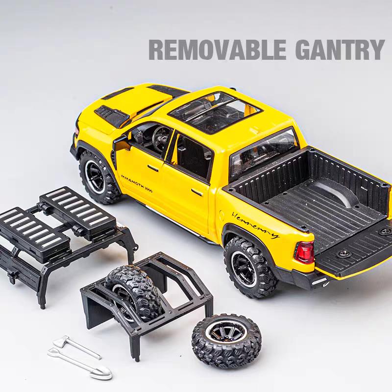 Dodge Hennessey Mammoth 1000 TRX Off-Road Pickup Truck Simulation Diecast & Toy Vehicles Sounds & Light Pull Back Car 1:32 Alloy Model