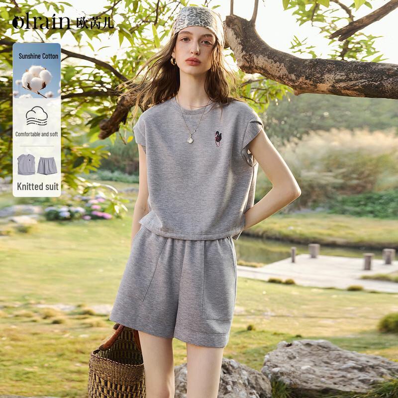 Olrain Swan Embroidery Summer Two-Piece Set S